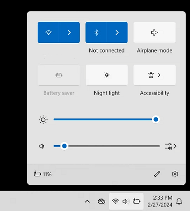 Windows 11 Quick Settings